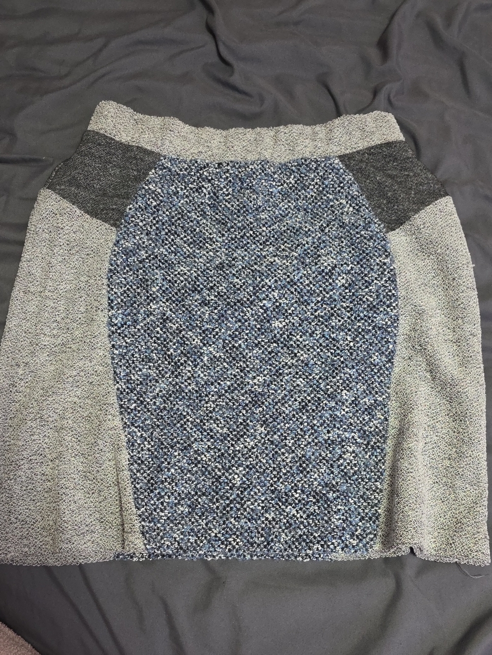 Blue and Gray Textured Panel Pencil Skirt